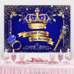 Lofaris Gold Glitter Crown Blue Little Prince Baby Shower Backdrop