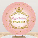 Load image into Gallery viewer, Lofaris Gold Glitter Crown Round Pink Happy Birthday Backdrop