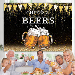 Lofaris Gold Glitter Flags Black Cheers Beers Birthday Backdrop