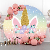 Load image into Gallery viewer, Lofaris Gold Glitter Floral Unicorn Themed Round Birthday Backdrop