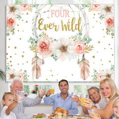 Lofaris Gold Glitter Four Ever Wild Pink Floral Birthday Backdrop