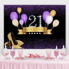 Lofaris Gold Glitter Happy 21St Birthday Backdrop With Balloon