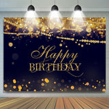 Load image into Gallery viewer, Lofaris Gold Glitter Happy Birthday Black Bokeh Backdrop for Party