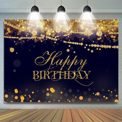 Lofaris Gold Glitter Happy Birthday Black Bokeh Backdrop for Party