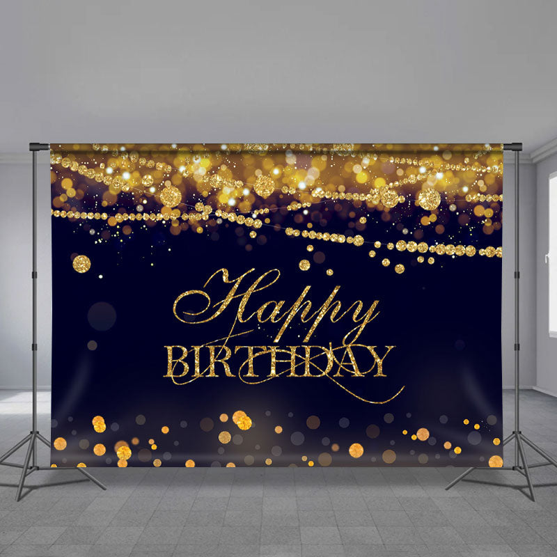 Lofaris Gold Glitter Happy Birthday Black Bokeh Backdrop for Party