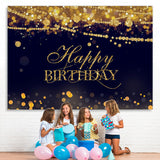 Load image into Gallery viewer, Lofaris Gold Glitter Happy Birthday Black Bokeh Backdrop for Party