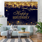 Load image into Gallery viewer, Lofaris Gold Glitter Happy Birthday Black Bokeh Backdrop for Party