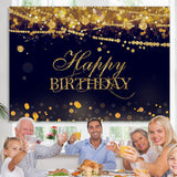 Load image into Gallery viewer, Lofaris Gold Glitter Happy Birthday Black Bokeh Backdrop for Party