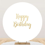 Load image into Gallery viewer, Lofaris Gold Glitter Happy Birthday Round Pure White Backdrop