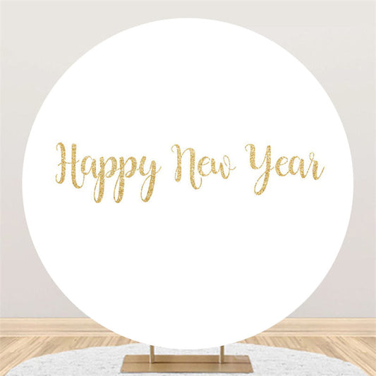 Lofaris Gold Glitter Happy New Year Round White Party Backdrop