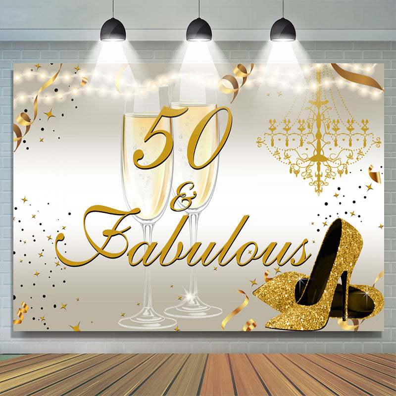 Lofaris Gold Glitter Heels 50th Fabulous Birthday Backdrop