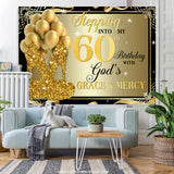 Load image into Gallery viewer, Lofaris Gold Glitter Heels And Balloons 60th Birthday Backdrop