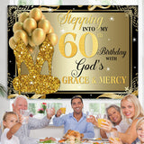 Load image into Gallery viewer, Lofaris Gold Glitter Heels And Balloons 60th Birthday Backdrop