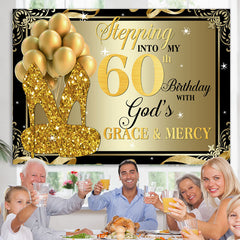 Lofaris Gold Glitter Heels And Balloons 60th Birthday Backdrop
