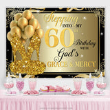 Load image into Gallery viewer, Lofaris Gold Glitter Heels And Balloons 60th Birthday Backdrop