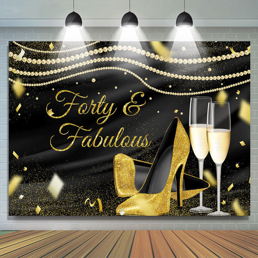 Lofaris Gold Glitter Heels And Black Birthday Party Backdrop