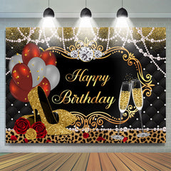 Lofaris Gold Glitter High Heels And Balloons Birthday Backdrop
