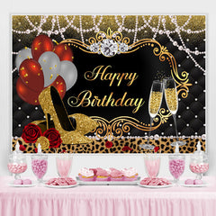 Lofaris Gold Glitter High Heels And Balloons Birthday Backdrop