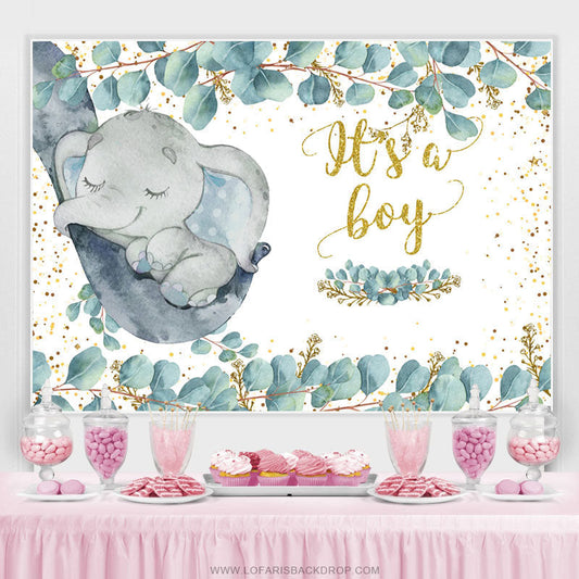 Lofaris Gold Glitter Its A Boy Little Elephant Baby Shower Backdrop