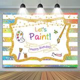 Load image into Gallery viewer, Lofaris Gold Glitter Lets Paint Happy Birthday Party Backdrop