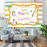 Load image into Gallery viewer, Lofaris Gold Glitter Lets Paint Happy Birthday Party Backdrop