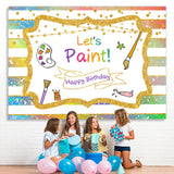 Load image into Gallery viewer, Lofaris Gold Glitter Lets Paint Happy Birthday Party Backdrop