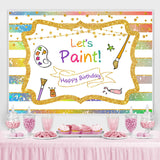 Load image into Gallery viewer, Lofaris Gold Glitter Lets Paint Happy Birthday Party Backdrop