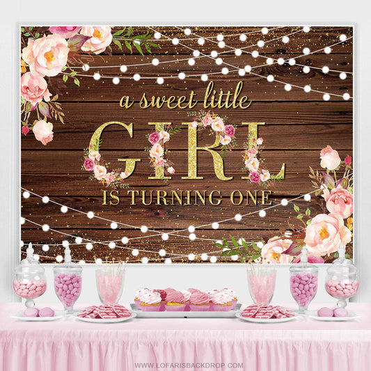 Lofaris Gold Glitter Little Girl Turning One Birthday Backdrop