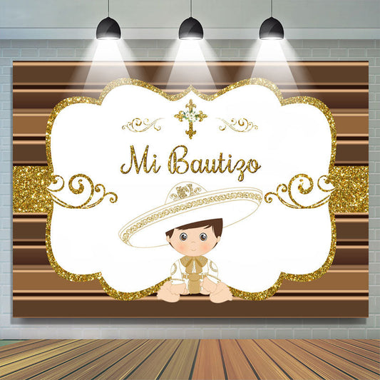 Lofaris Gold Glitter Mi Bautizo White Baby Shower Backdrop