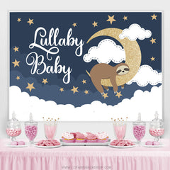 Lofaris Gold Glitter Moon And Sloth Lullaby Baby Shower Backdrop