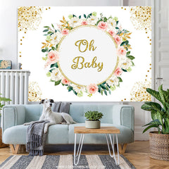 Lofaris Gold Glitter Oh Baby Floral Backdrop For Shower