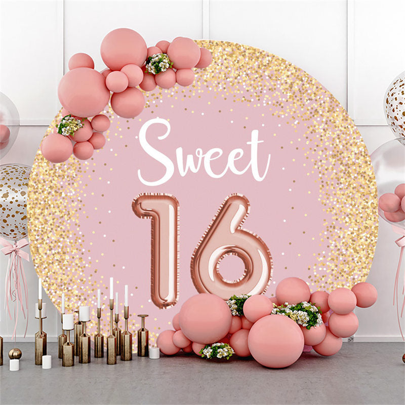 Lofaris Gold Glitter Pink Sweet 16th Birthday Party Backdrop