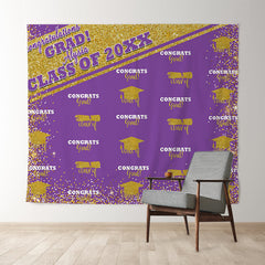 Lofaris Gold Glitter Purple Congratulation 2022 Grad Backdrop