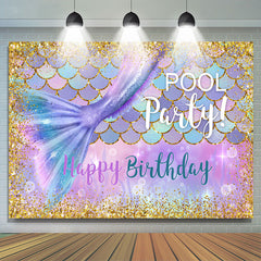 Lofaris Gold Glitter Purple Mermaid Pool Birthday Party Backdrop