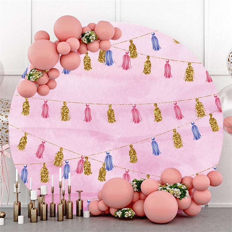 Lofaris Gold Glitter Round Pink Birthday Backdorp For Girl