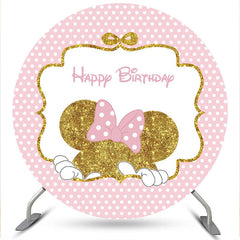 Lofaris Gold Glitter Round Pink Girls Happy Birthday Backdrop