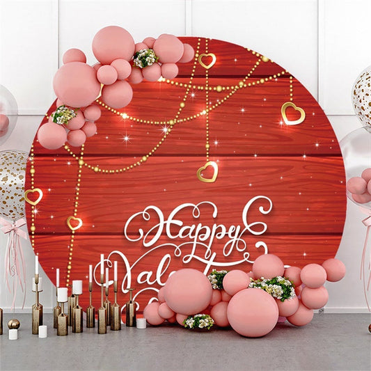 Lofaris Gold Glitter Round Red Wood Happy Valentines Backdrop