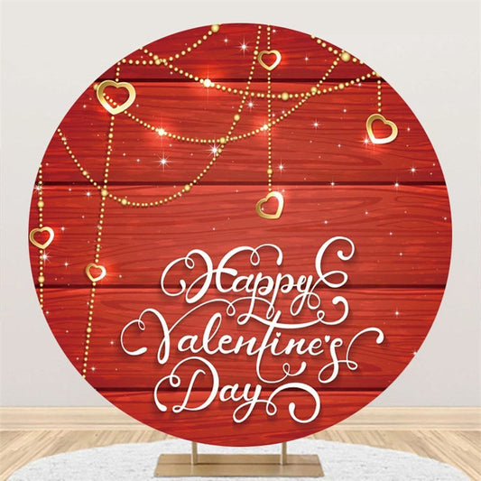 Lofaris Gold Glitter Round Red Wood Happy Valentines Backdrop