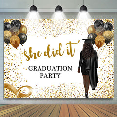 Lofaris Gold Glitter She Did It Graduation Backdrop For Girl