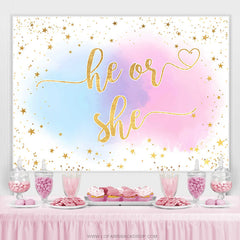 Lofaris Gold Glitter She Or He Pink Blue Baby Shower Backdrop