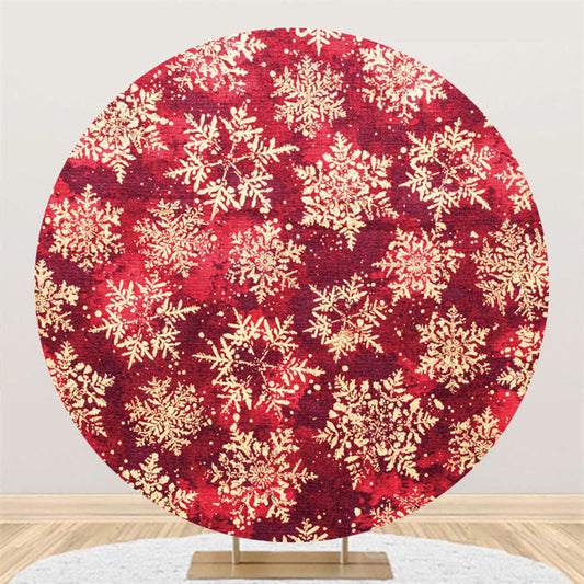 Lofaris Gold Glitter Snowflake Round Red Christmas Backdrop
