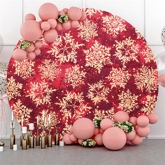 Lofaris Gold Glitter Snowflake Round Red Christmas Backdrop