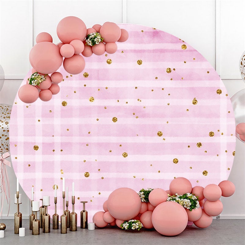 Lofaris Gold Glitter Spot Round Pink Happy Birthday Backdrop