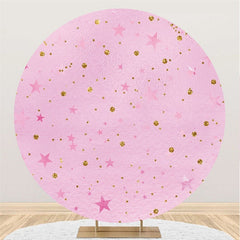 Lofaris Gold Glitter Spot Round Pink Star Birthday Backdrop