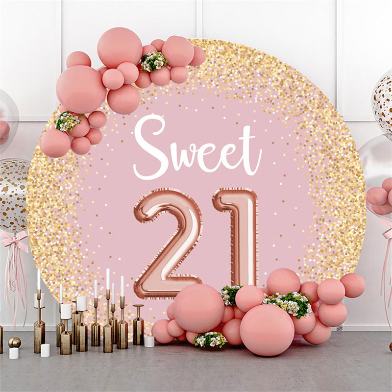 Lofaris Gold Glitter Spots Round Pink 21st Birthday Backdrop