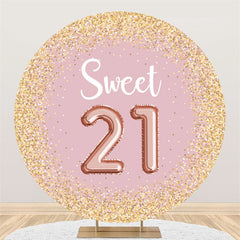 Lofaris Gold Glitter Spots Round Pink 21st Birthday Backdrop