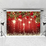 Load image into Gallery viewer, Lofaris Gold Glitter Star And Red Decoration Ball Chrismas Backdrop