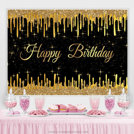 Lofaris Gold Glitter Star Black Happy Birthday Party Backdrop