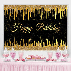 Lofaris Gold Glitter Star Black Happy Birthday Party Backdrop
