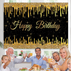 Lofaris Gold Glitter Star Black Happy Birthday Party Backdrop